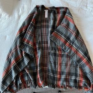 Plaid Poncho with Fringe